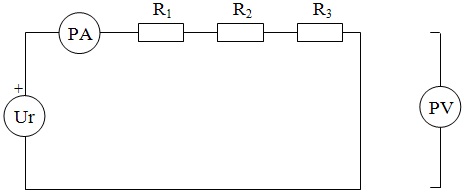 схема для исследования последовательного соединения потребителей во время включения на постоянное напряжение