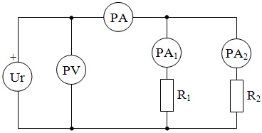 схема для исследования параллельного соединения потребителей во время включения на постоянное напряжение