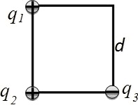 В трех вершинах квадрата находятся точечные заряды