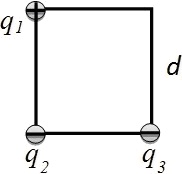 В трех вершинах квадрата находятся точечные заряды