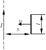 Стержень равномерно движется в поле, созданном бесконечно длинным током