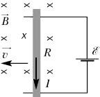 Проводник движется по двум проводящим направляющим