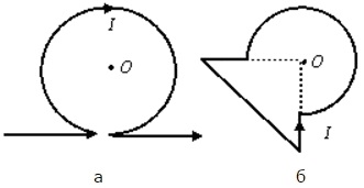 Проводник с током лежит в плоскости и изогнут так, как показано на рисунке
