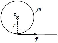 Цилиндр может вращаться. На цилиндр намотана нить, за которую тянут