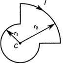 По плоскому контуру, изображенному на рисунке, течет ток