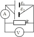 В схеме 2 источника ЭДС, вольтметр, амперметр и резистор