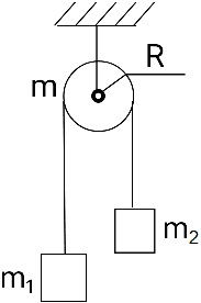 Два груза связаны легким шнуром, перекинутым через блок