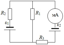 Схема включения миллиамперметра, батарей и резисторов