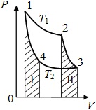 На диаграмме (Р,V) изображен цикл Карно для идеального газа