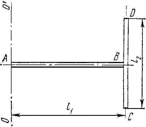 Два однородных тонких стержня скреплены под прямым углом