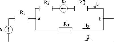 Схема смешанного соединения 4-х резисторов и двух источников ЭДС