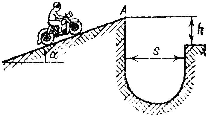 Мотоциклист въезжает на высокий берег рва