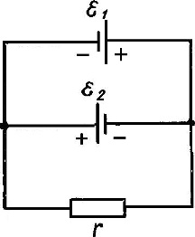 Схема содержит два источника ЭДС и резистор