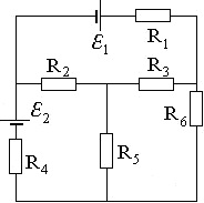 Схема с шестью резисторами и двумя источниками ЭДС