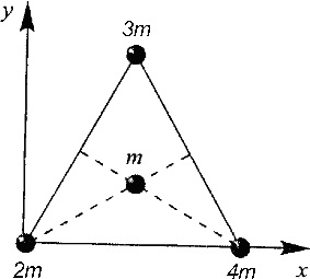 четыре шара расположены в вершинах и в центре равностороннего треугольника