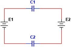схема включает 2 конденсатора и 2 источника ЭДС