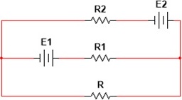 схема включает 3 резистора и 2 источника ЭДС