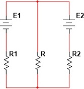 схема включает 3 резистора и 2 источника ЭДС