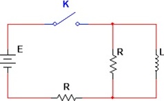 Схема содержит источник ЭДС, индуктивность и 2 сопротивления