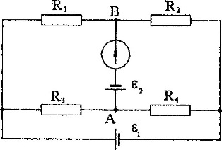 Схема: 4 резистора и 2 источника ЭДС