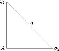 В вершинах при острых углах равнобедренного прямоугольного треугольника находятся заряды