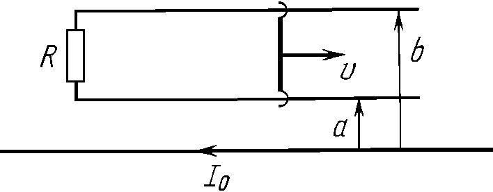 Рядом с проводником с током расположены два провода, замкнутых на одном конце сопротивлением R. По проводам перемещают стержень-перемычку