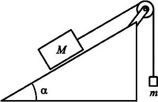 Один груз лежит на наклонной плоскости, другой связан с ним нитью и висит