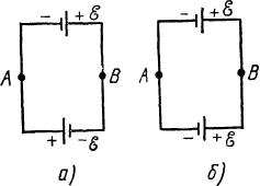 Схемы а) и б) соединения двух источников ЭДС