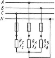 К трехфазной линии подключен несимметричный приемник