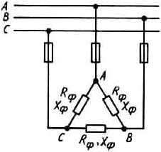 К трехфазной линии с линейным напряжением подключен симметричный трехфазный приемник