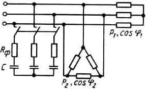 К трехфазной линии подключены два симметричных трехфазных приемника